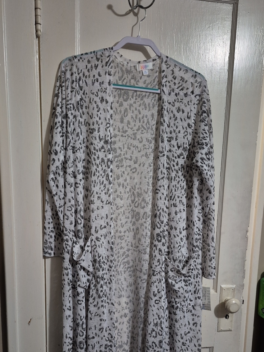 LuLaRoe White Leopard Print Open Cardigan